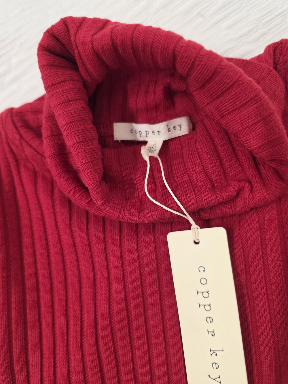 Copper Key Red Ribbed Cowl Neck Sweater - Picture 2 of 5